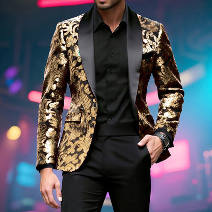Herren Blazer Pailletten Jacke Floral Glamour