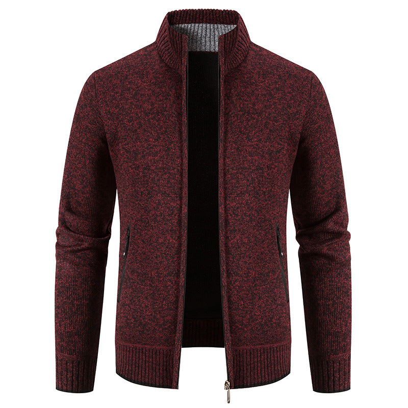 Herren Strickjacke Warm mit Reißverschlusstaschen und Hochkragen - BerlinGlamour