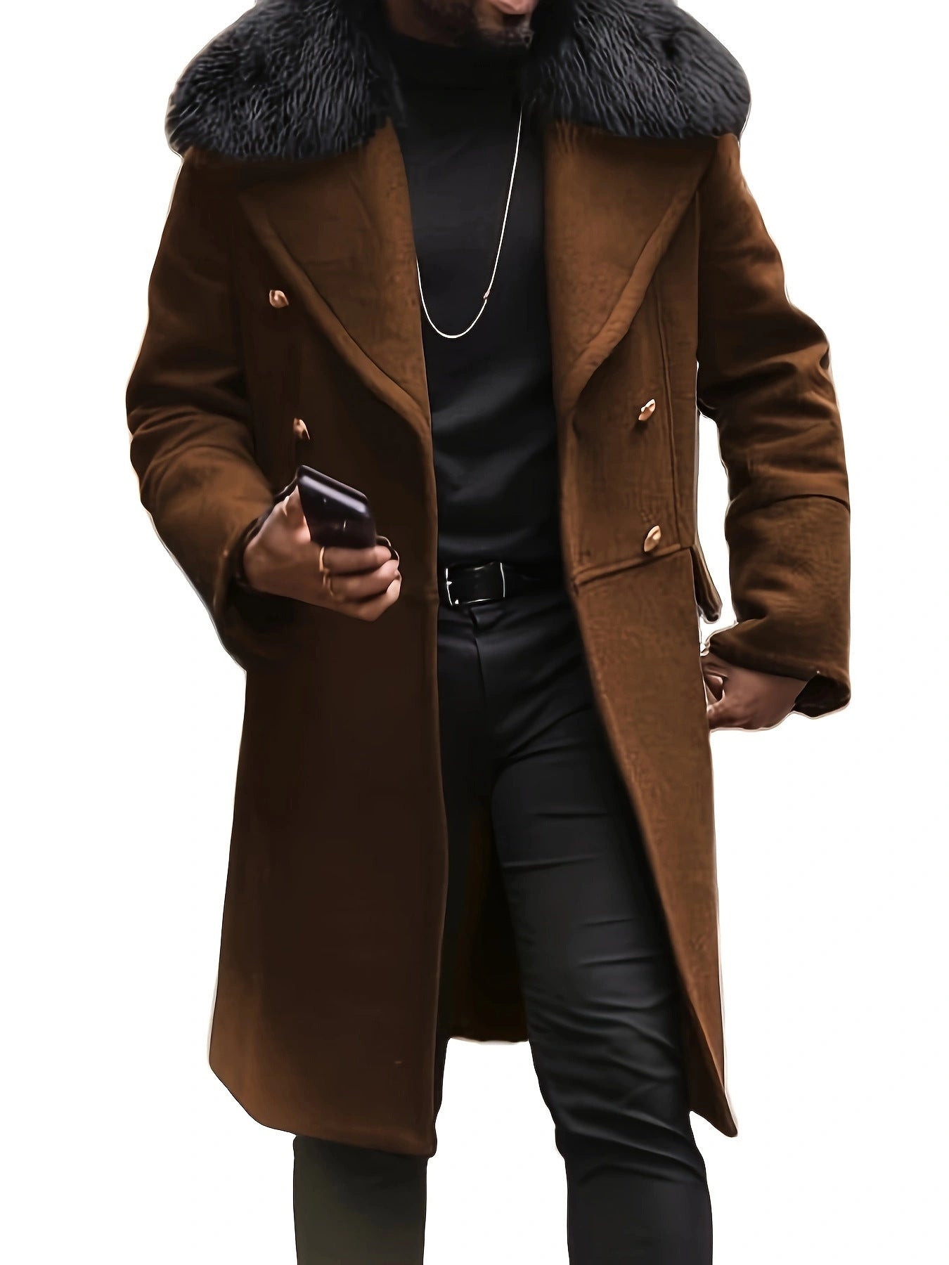 Herren Langmantel Mit Teddykragen Elegante Oberbekleidung