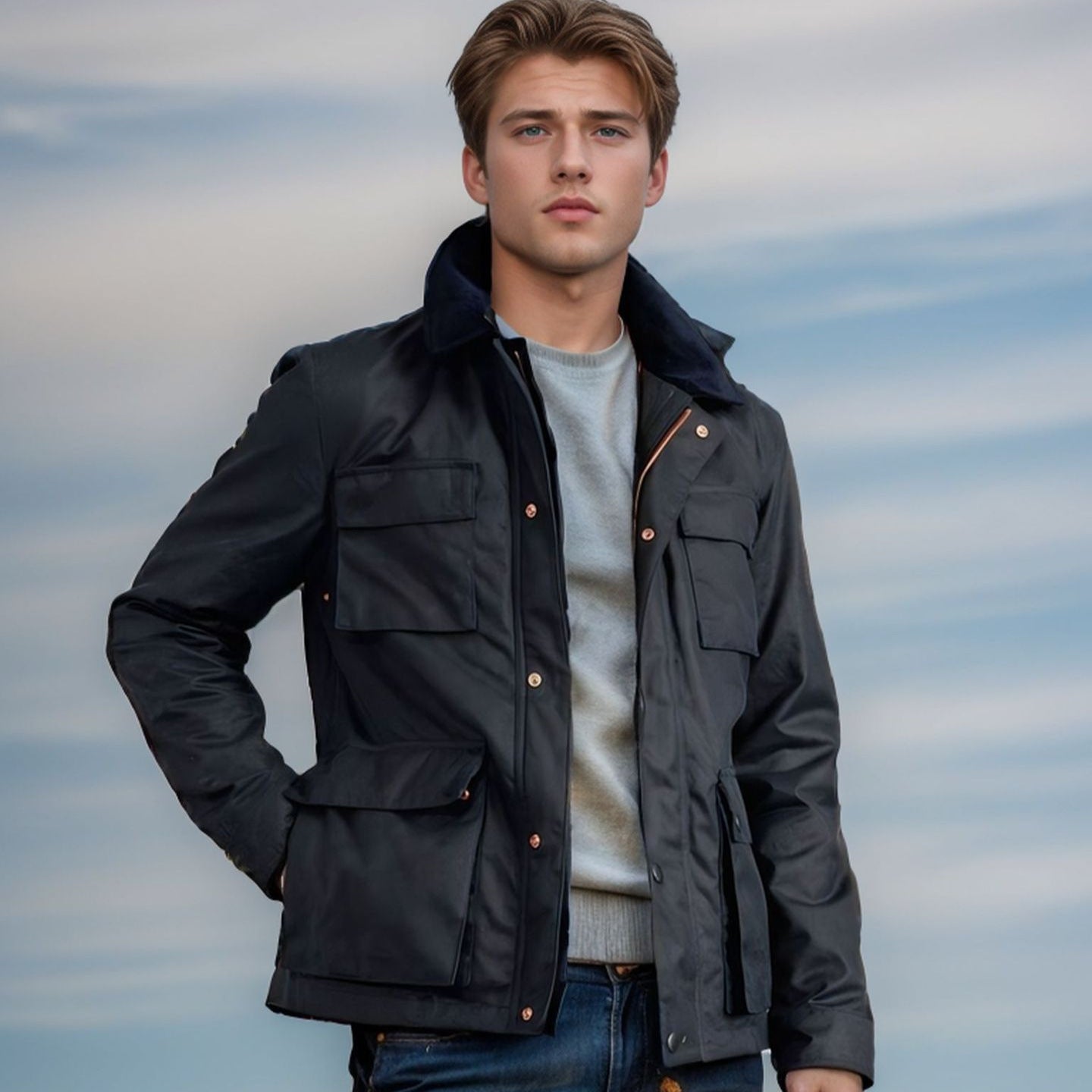 Herren Outdoorjacke Wasserdicht mit Stehkragen Praktisch