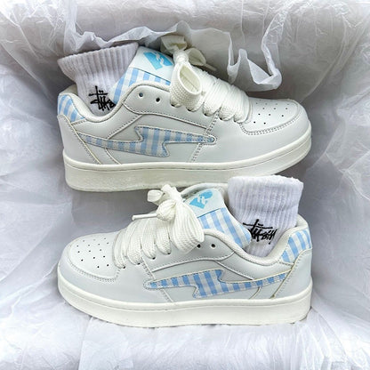 Damen Sneaker Karo Bequem Dämpfung Sport