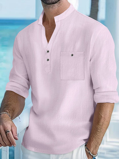 Herren Henley-Shirt Lässig Knopfleiste Brusttasche Modern
