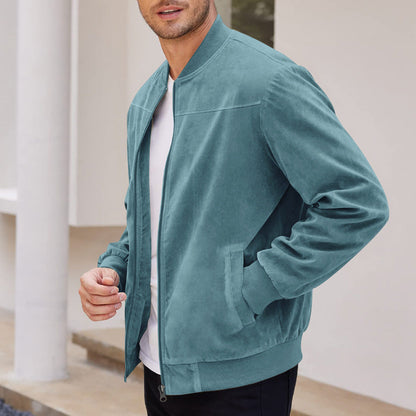 Herren Bomberjacke Kunstleder Schwarz Modern