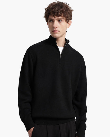 Herrenpullover Merinowolle Warm Stehkragen Halbzipper