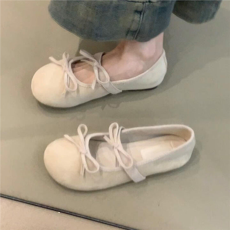 Damen Ballerinas mit Schleifen Bequem Lederschuhe Frauen