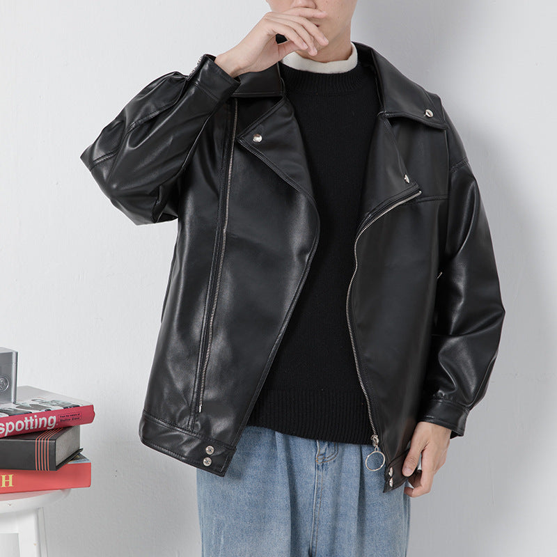 Elegante Lederjacke Herren Bikerjacke Asymmetrisch