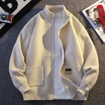 Herren Strickjacke Gemustert Mit Kragen Und Taschen