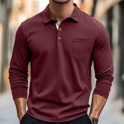 Herren Poloshirt Langarm mit Brusttasche Baumwolle Qualität