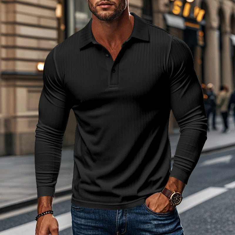 Herren Polohemd Langarm Strukturstoff Modern