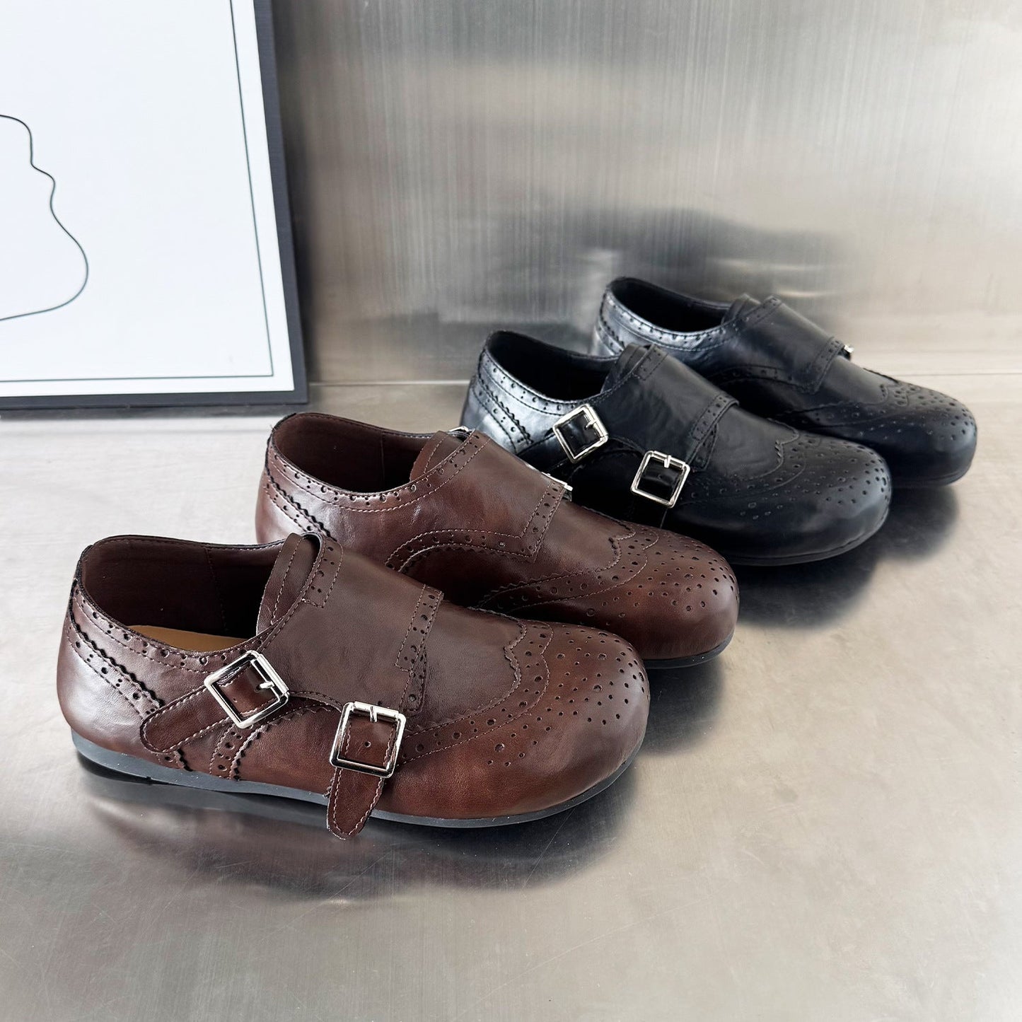 Damen Mokassins Elegante Broguemuster Schnalle Schuhe