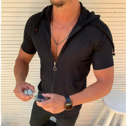 Herren Kapuzen-Shirt Modern Kurzarm Sportlich