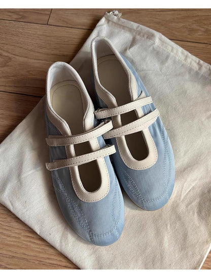 Damen Ballerinas Bequem Doppelriemen atmungsaktiv