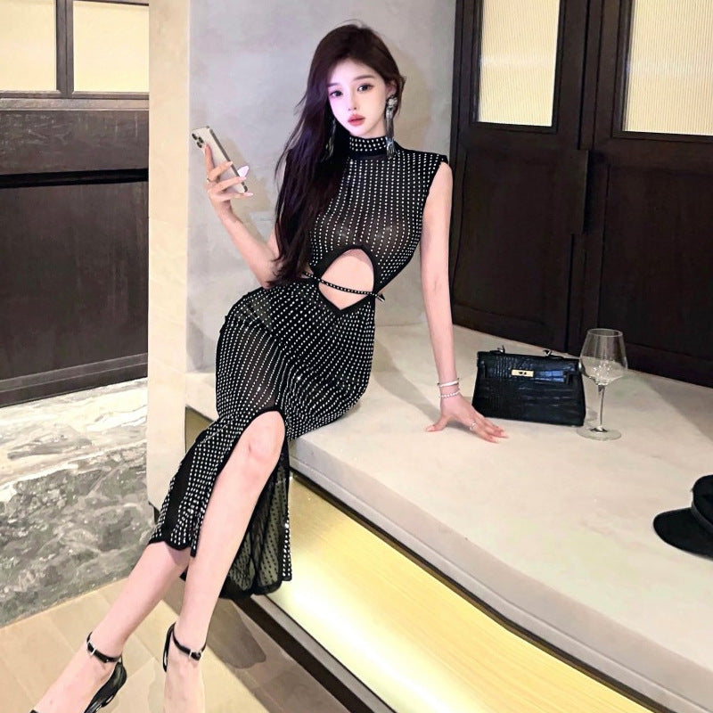 Sexy Bodycon Kleid Durchsichtig Strass Spitze Kurz