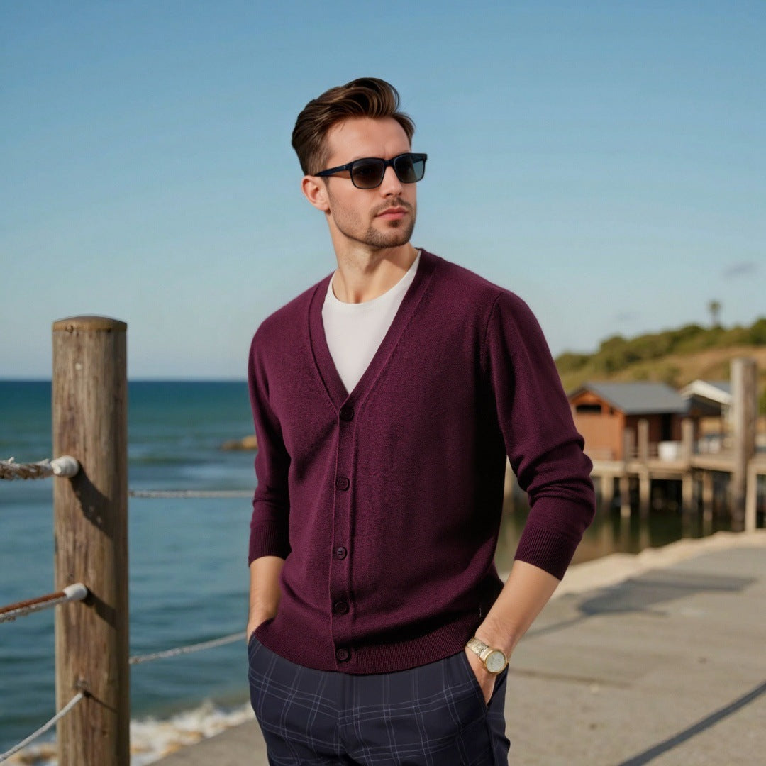 Herren Strickjacke Elegante V-Ausschnitt Modern - BerlinGlamour
