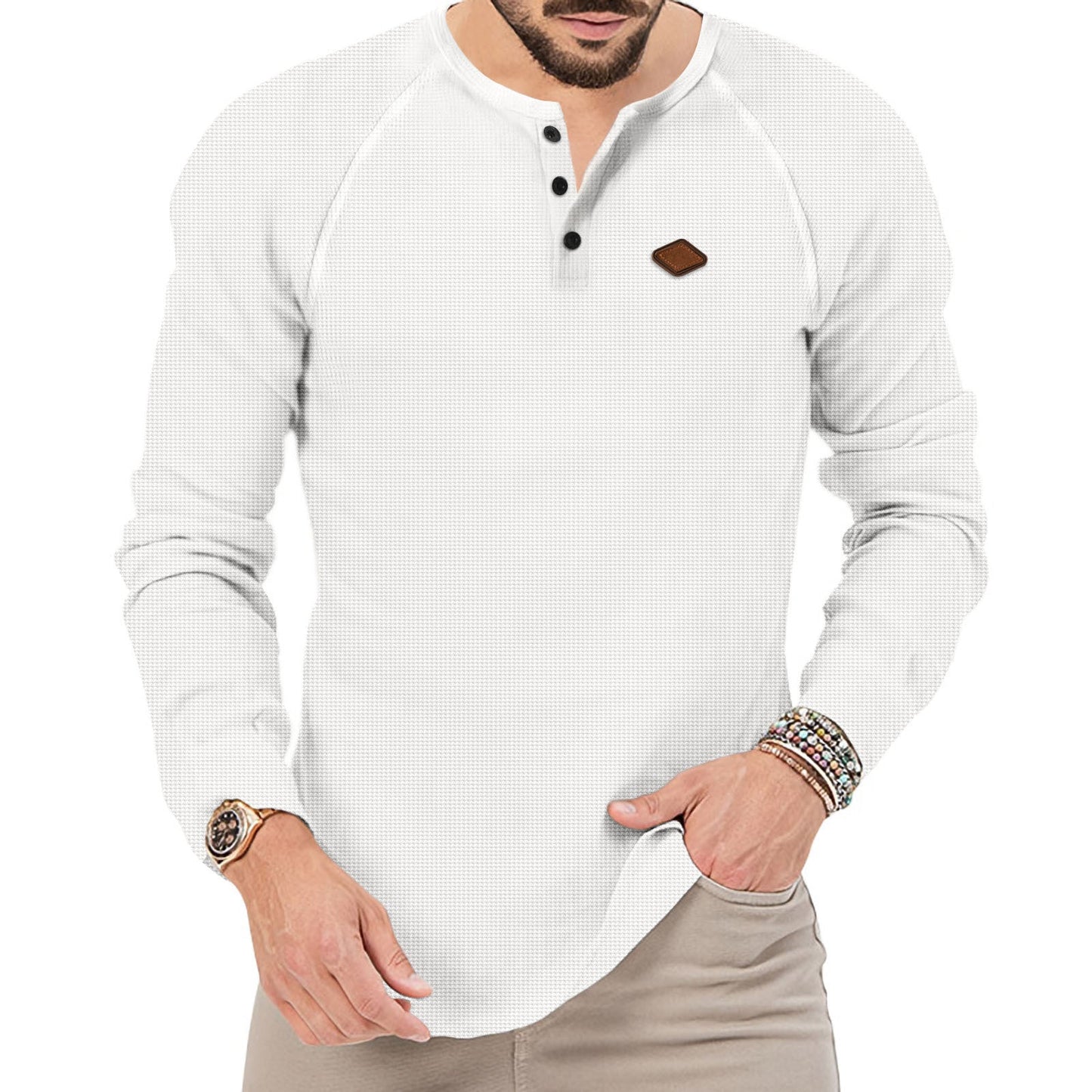 Herren Langarmshirt Modern Sportlich Mit Knöpfen