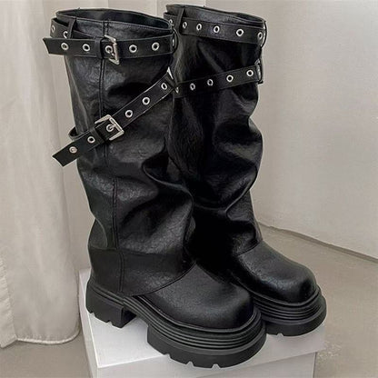 Damen Plateau-Stiefel Schnallenverschluss Elegantes Design
