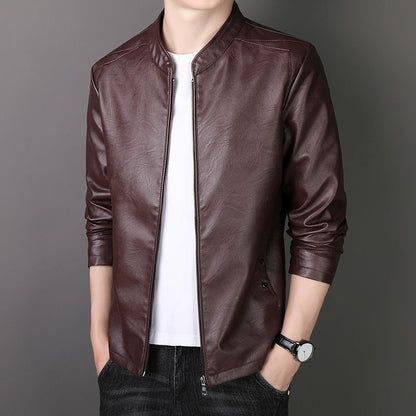 Herren Lederjacke Modern Geschnitten Schwarzes Kunstleder
