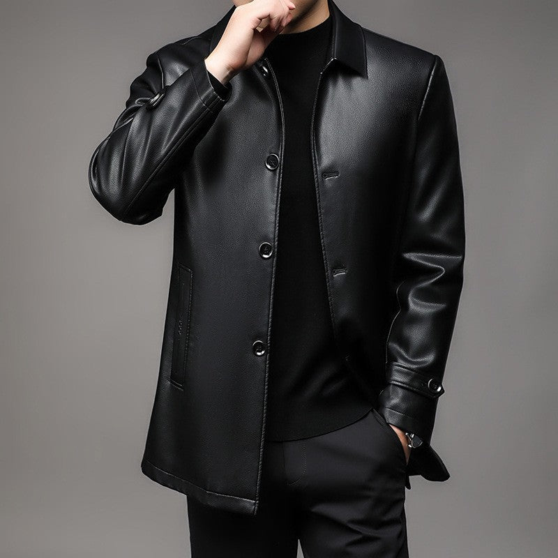 Herren Lederjacke Elegant Schnitt mit Taschen