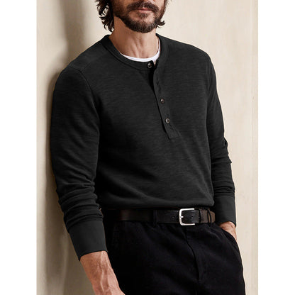 Herren T-Shirt Henley Knopfleiste Weiches Baumwoll-Shirt