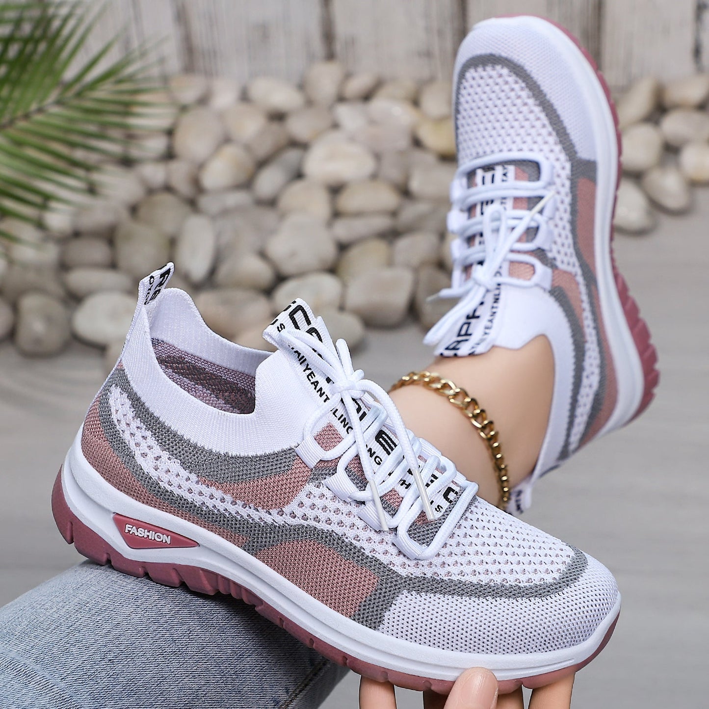 Damen Laufschuhe Atmungsaktiv Mesh Leicht mit elastischer Schnürung