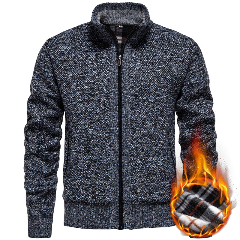 Herren Strickjacke Wärme mit Hochkragen und Reißverschluss