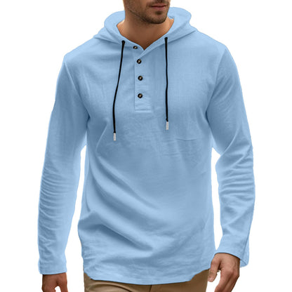 Herren Hoodie Langarm-Shirt mit Knöpfen und Taschen