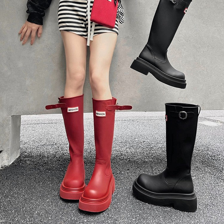 Damen Stiefel Hoch Plateau Modisch Komfortabel