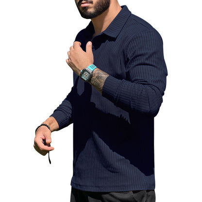 Herren Langarm Polo Sportlich Rippstruktur Modern
