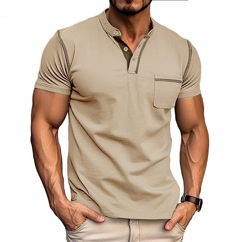 Herren Polohemd Modern mit Brusttasche und Henley Kragen