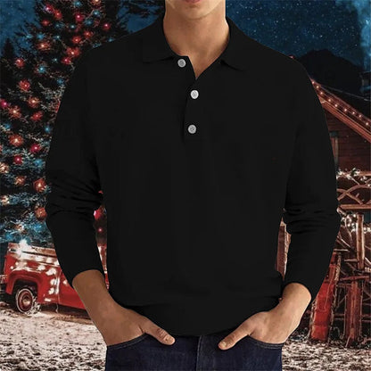 Herren Polo Langarm Hemd Mit Henley Kragen Modern