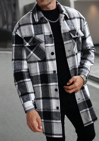 Herren Flanelljacke Kariert Modern mit Taschen