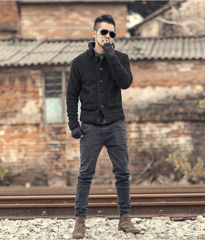 Herren Winterjacke Gefüttert Knopfverschluss Modern