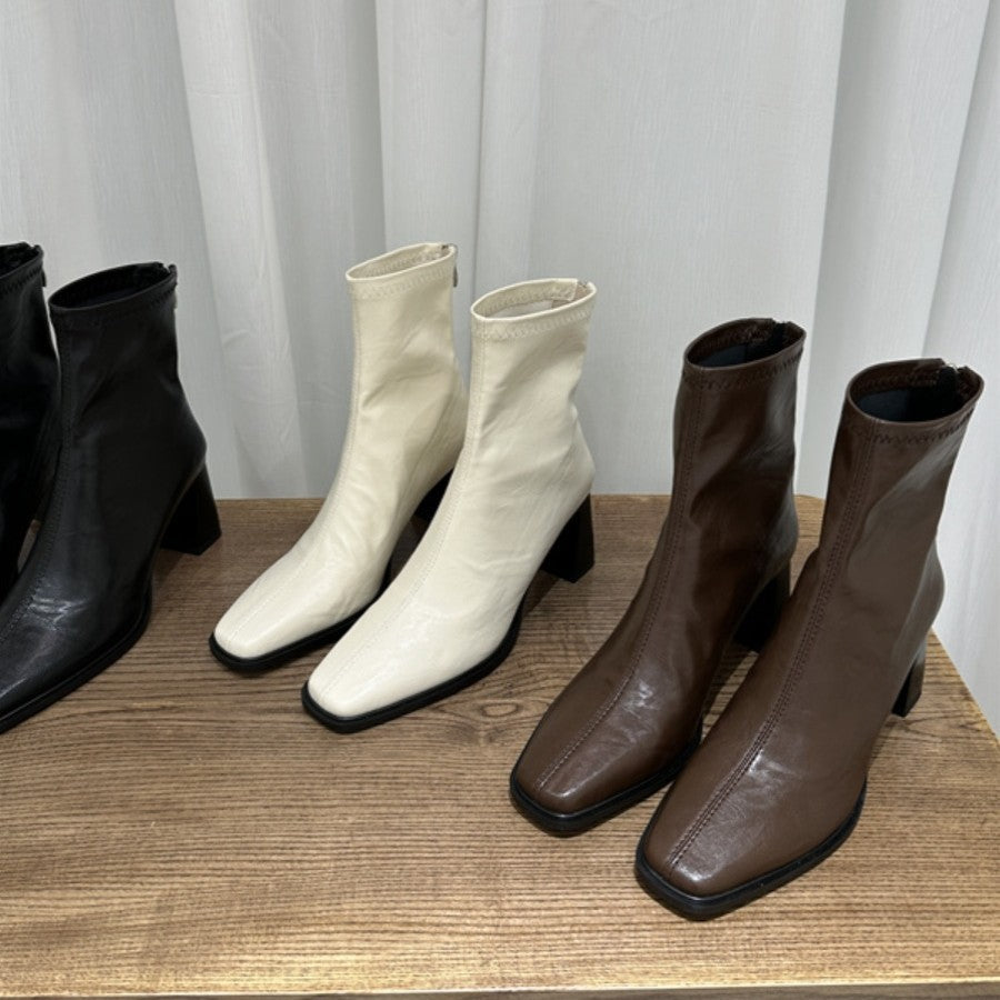 Damen Stiefel Hoher Blockabsatz Lederschuhe Trendy