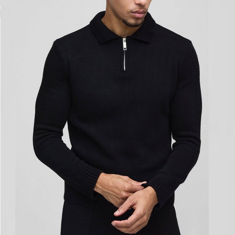 Herren Strickpullover Elegent Kurz Reißverschluss Rippstruktur - BerlinGlamour