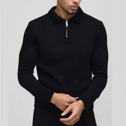 Herren Strickpullover Elegent Kurz Reißverschluss Rippstruktur - BerlinGlamour
