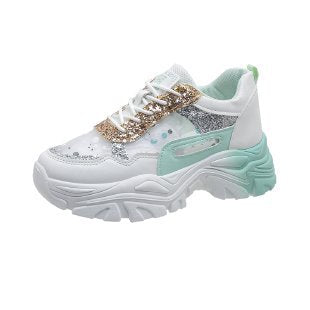 Damen Sneaker Chunky Glitzer Ergonomisch Comfort