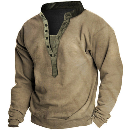 Herren Langarmshirt Elegantes Design Knopfverschluss Mit Brusttasche