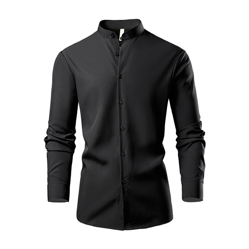Herren Hemd Langarm Elegant mit Stehkragen und Knöpfen Modern