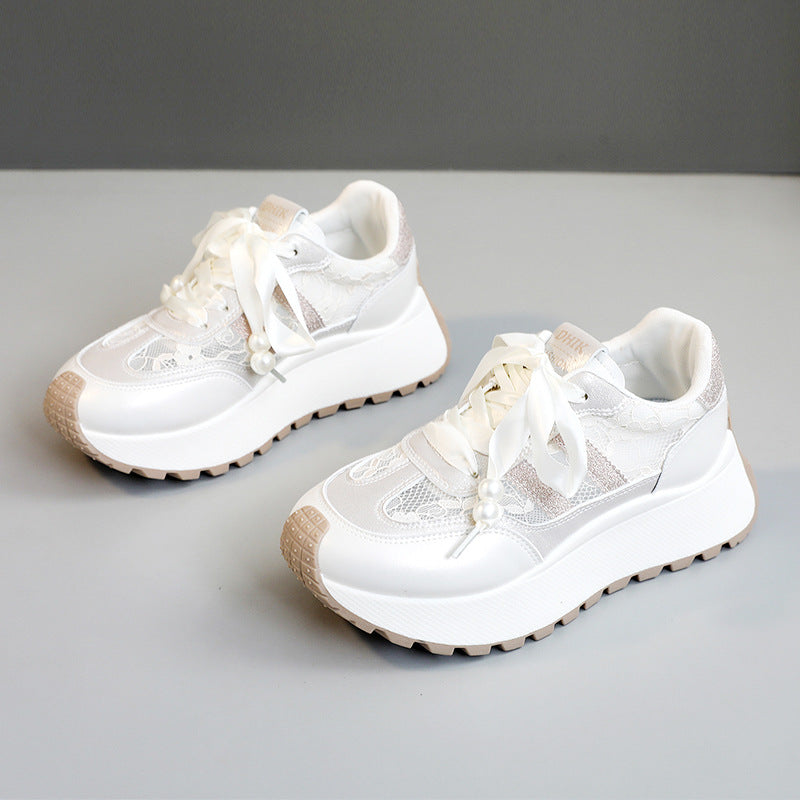 Damen Plateau Sneaker Gemustert Elegant Schnürsenkel