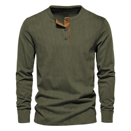 Herren Langarm-Shirt Modern mit Ripp-Design und Knöpfen