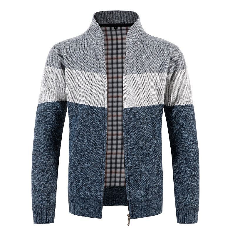 Herren Strickjacke Modern Karo Muster Zipper Schluss