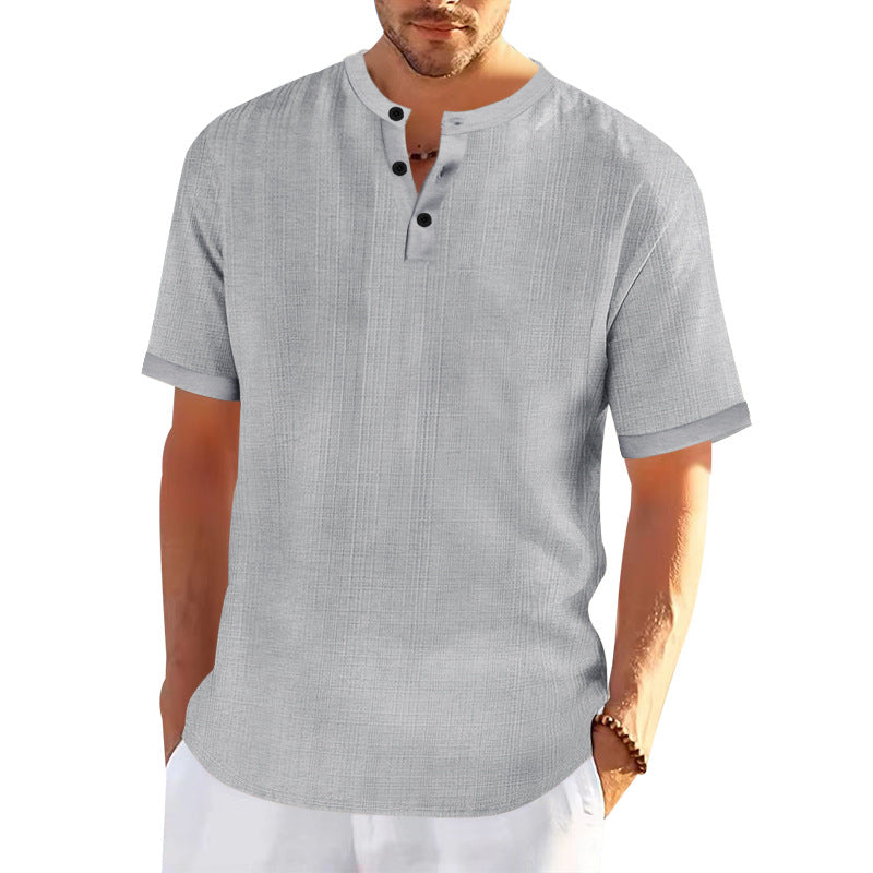 Herren Kurzarmshirt Modern Strukturiert Knopfleiste Trendy
