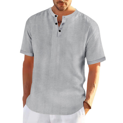 Herren Kurzarmshirt Modern Strukturiert Knopfleiste Trendy