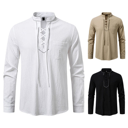 Herren Langarmhemd Spitzenausschnitt Elegant Modern