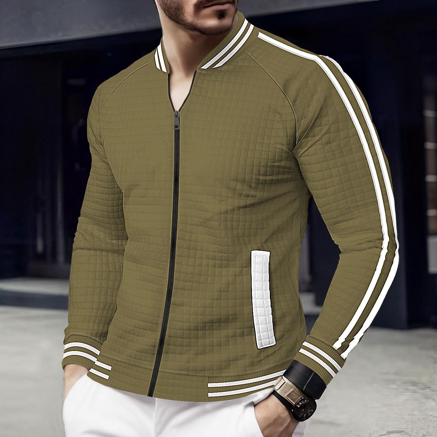 Herren Steppjacke Sportlich Modern Reißverschluss Taschen