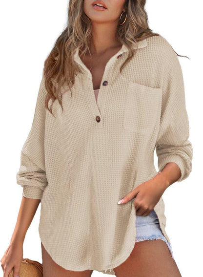 Damen Oversized Hemd aus Baumwoll mit Brusttasche und Knöpfen