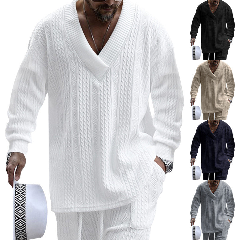 Herren Strickpullover Modern V-Ausschnitt Zopfmuster Luxus Design - BerlinGlamour