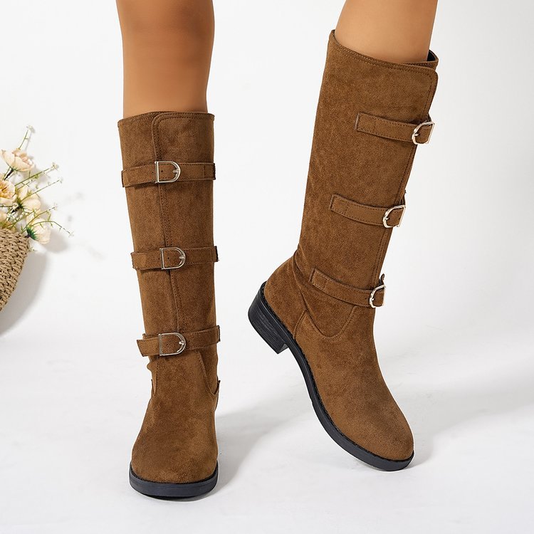 Damen Stiefel Overknee Schnalle Robust Winter