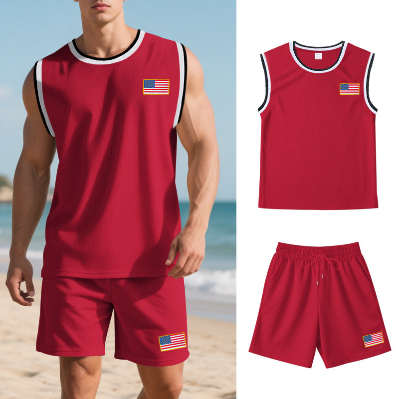 Herren Sportanzug Ärmellos Kurz ShortsFitness