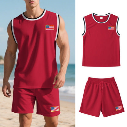Herren Sportanzug Ärmellos Kurz ShortsFitness